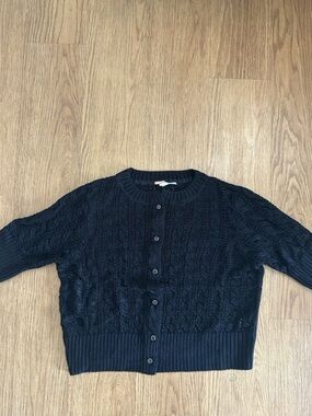 Free People Black Cable Knit Button-Up Cardigan & Tank Top